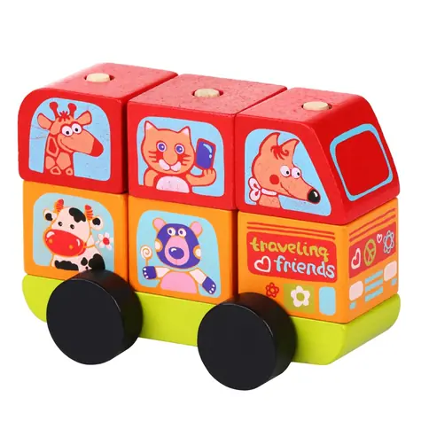 CUBIKA 13197 Minibus šťastná zvířátka - dřevěná skládačka / 7 dílů / od 18 měsíců