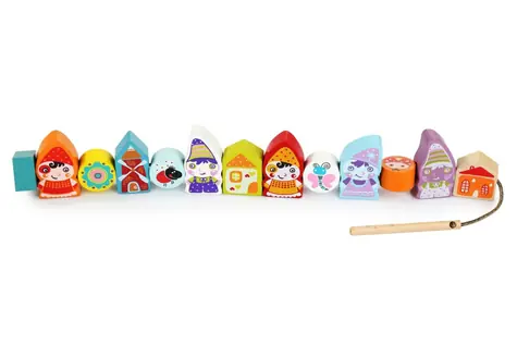 CUBIKA 13654 Navlékací trpaslíci  - navlékací set - 13 dřevěných dílů a 8 předloh / od 3 let