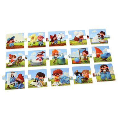 Puzzlika 14231 Výroba džínů - naučné dějové puzzle / 15 dílků / od 2 let