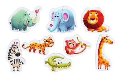 Puzzlika 14774 Africká zvířátka - naučné puzzle 8 zvířátek / 16 dílků / od 2 let