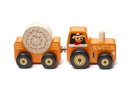 CUBIKA 15351 Traktor s vlekem - dřevěná skládačka s magnetem / 3 díly / od 3 let