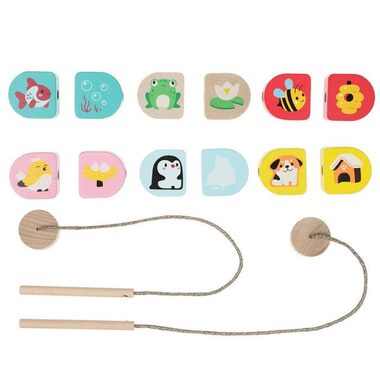 CUBIKA 15580 Kde bydlíme - navlékací set - 14  dřevěných dílů / od 3 let