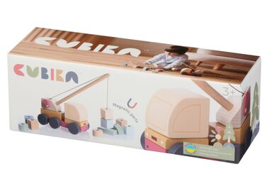 CUBIKA Pastel 15917 Autojeřáb s magnetem - dřevěná skládačka / 14 dílů / od 3 let