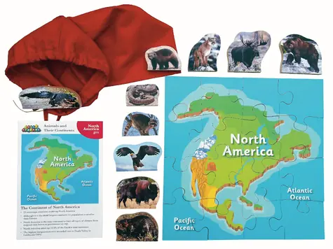 Just Jigsaws 771 Severní Amerika a její zvířata - dřevěné puzzle 16 dílů a 10 zvířat / od 3 let