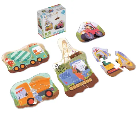 KukiKuk 80060 - Véééliké puzzle Stavební stroje / od 2 let
