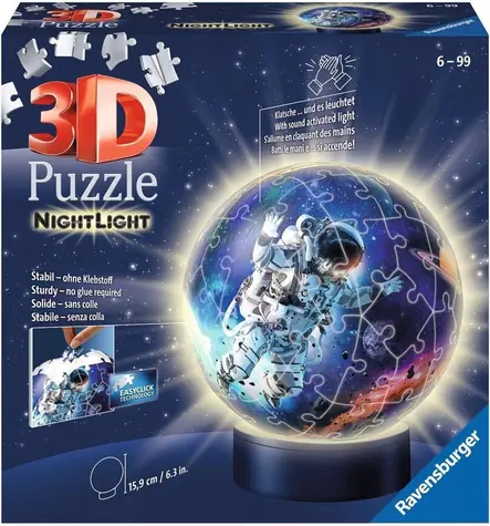 Ravensburger 120080589 Puzzle-Ball Astronauti ve vesmíru (noční edice) / 72 dílků / věk od: 6 let / verze: mezinárodní 