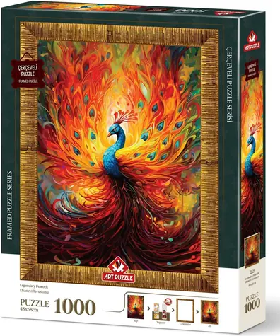 ART PUZZLE 5670 Puzzle s rámem a lepidlem 3v1 Barevný páv / 1000 dílků / od 15 let