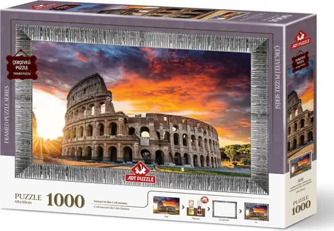 ART PUZZLE 5668 Puzzle s rámem a lepidlem 3v1 Západ slunce nad Koloseem / 1000 dílků / od 15 let