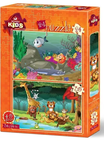ART PUZZLE 4494 Puzzle Pod mořem a divoká zvířátka / 24+35 dílků / od 4 let