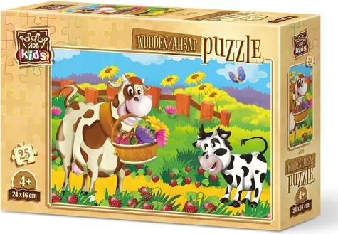 ART PUZZLE 5870 Dřevěné puzzle Kravička s květinami / 25 dílků / od 4 let