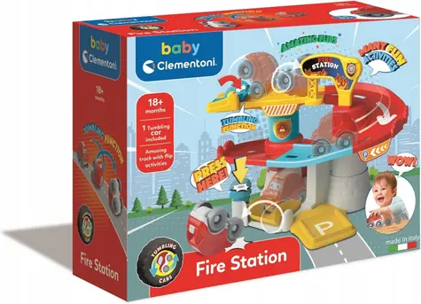 Clementoni BABY Autogaráž Tumbling Cars: Hasičská stanice / od 18 měsíců