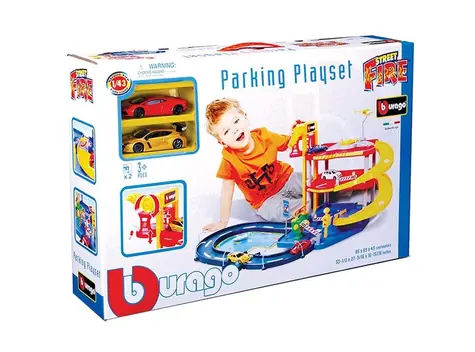 Bburago STREET FIRE Parkovací herní sada - garáž se dvěma autíčky 1:43 / od 3 let