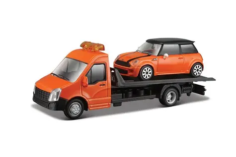 Bburago STREET FIRE Přepravní vozidlo Flatbed Transport + MINI COOPER S 1:43 / od 3 let