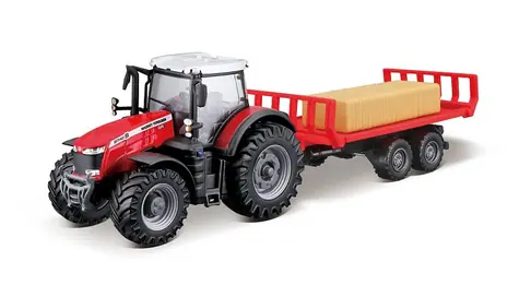 Bburago FARMLAND Traktor Messey Ferguson 8740S s přívěsem na balíky / 10 cm / od 3 let
