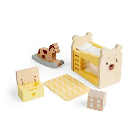 Bigjigs Toys Dřevěný nábytek do domečku pro panenky Dětský pokoj / od 3 let