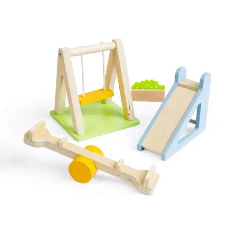 Bigjigs Toys Dřevěný nábytek do domečku pro panenky Venkovní hřiště / od 3 let