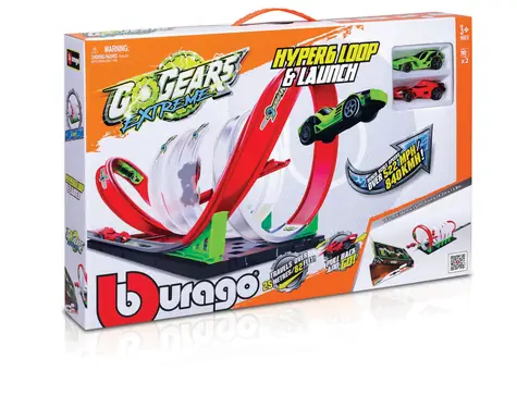 Bburago GoGEARS EXTREME Loop set - Hyper6 Loop and Launch dráha se dvěma autíčky / od 3 let