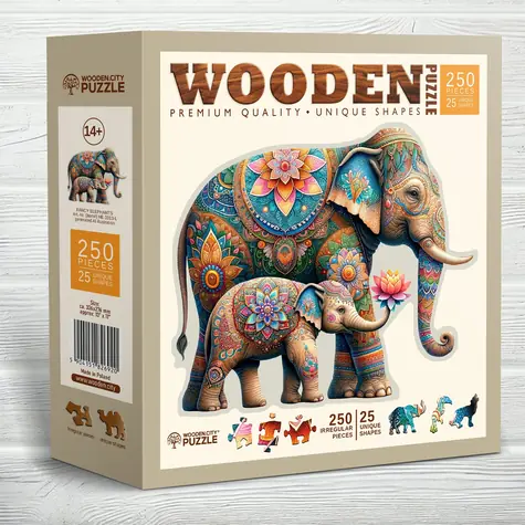 WOODEN CITY Dřevěné puzzle Módní sloni 250 dílků / od 14 let