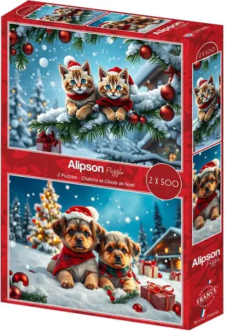 ALIPSON Puzzle Vánoční koťátka a štěňátka / 2x500 dílků / od 12 let