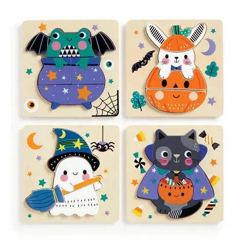 Mudpuppy Dřevěné puzzle sada 4 puzzle Halloween / od 12 měsíců