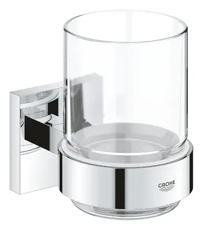 Grohe QuickFix Start Cube - Sklenka na kartáčky a pastu s držákem sklo/chrom 