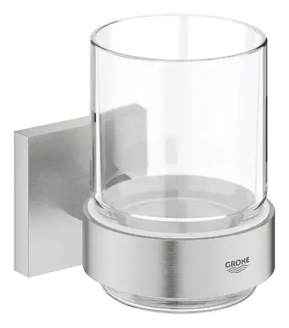 Grohe QuickFix Start Cube - Sklenka na kartáčky a pastu s držákem sklo/supersteel 