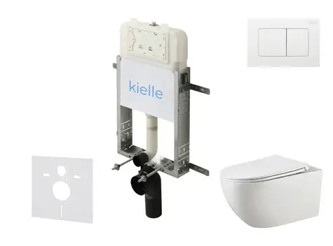 kielle Genesis New - Set předstěnové instalace | klozetu Gaia | Rimless | softclose a Gemini New III | lesklá bílá