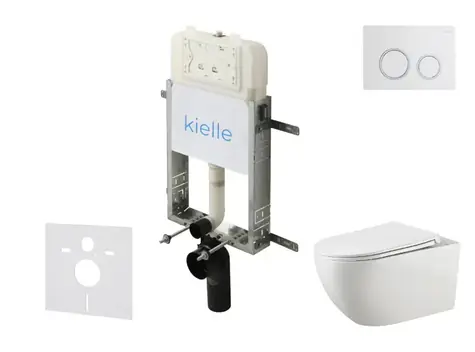 kielle Genesis New - Set předstěnové instalace | klozetu Gaia | Rimless | softclose a Gemini New II | lesklá bílá/chrom