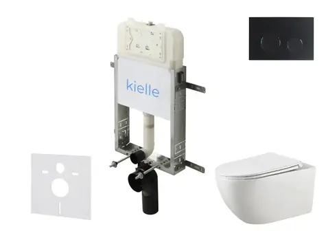 kielle Genesis New - Set předstěnové instalace | klozetu Gaia | Rimless | softclose a Gemini New II | matná černá
