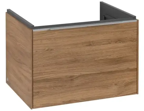 Villeroy & Boch Subway 3.0 - Umyvadlová skříňka s LED osvětlením, 62x43x48 cm, 1 zásuvka, Oak Kansas/lesklý hliník 