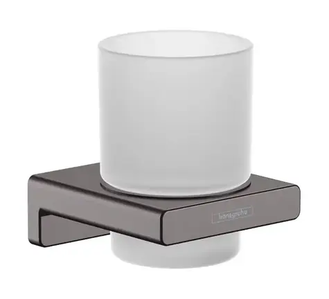 Hansgrohe AddStoris - Sklenka na kartáčky a pastu s držákem | matné sklo/kartáčovaný černý chrom