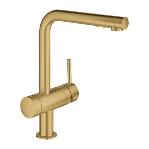 Grohe - Dřezová baterie s výsuvnou sprškou a uzavíracím ventilem, kartáčovaný Cool Sunrise