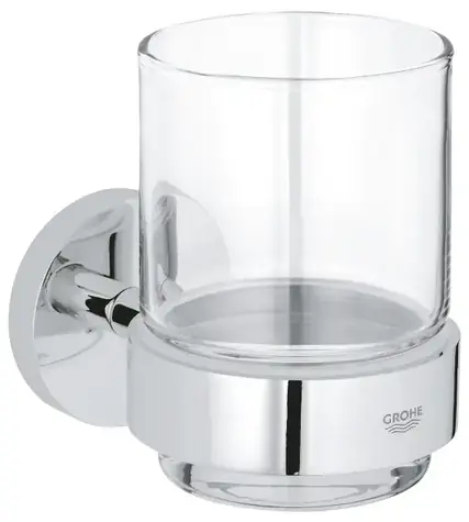 Grohe - Sklenka na kartáčky a pastu, s držákem, sklo/chrom