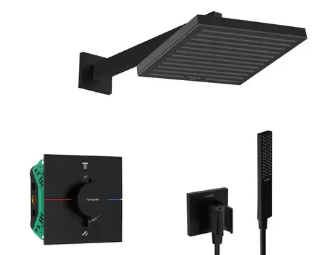 Hansgrohe - Sprchový set s termostatem pod omítku, s tělesem, 26x26 cm, matná černá