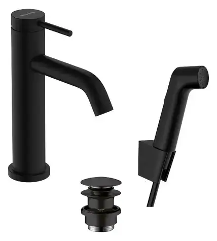 Hansgrohe - Umyvadlová baterie s výpustí Push-Open a bidetovou sprškou, EcoSmart, matná černá