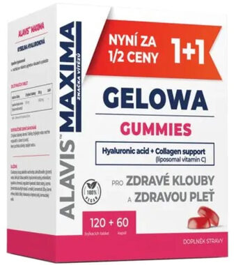 ALAVIS MAXIMA Gelowa Gummies jahoda 120 tablet + 60 kapslí / Kyselina hyaluronová / Collagen support / bez cukru