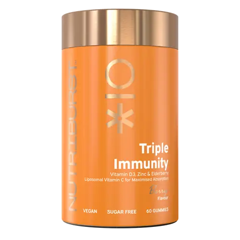 Nutriburst Premium Triple Immunity – gumídci s vitamíny C, D3, zinkem a černým bezem, lesní ovoce 60ks 