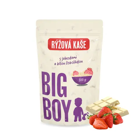 BIG BOY® Rýžová kaše s příchutí jahod v bílé čokoládě 300g