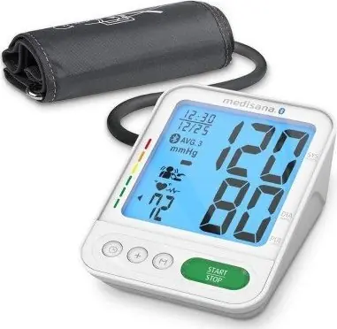 Rozbaleno Medisana BU 584 tlakoměr na paži bílá / LCD displej / paměť pro 2 osoby / 4x AAA / detekce arytmie / Bluetooth / rozbaleno