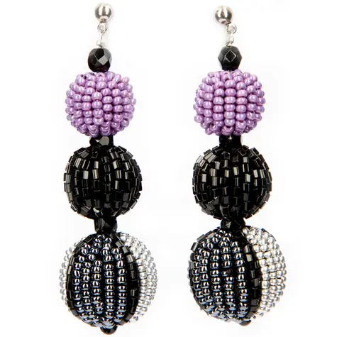 Náušnice Picasso ER / Black silver amethyst / Skleněné perličky / Rokajl / Malá dárková krabička