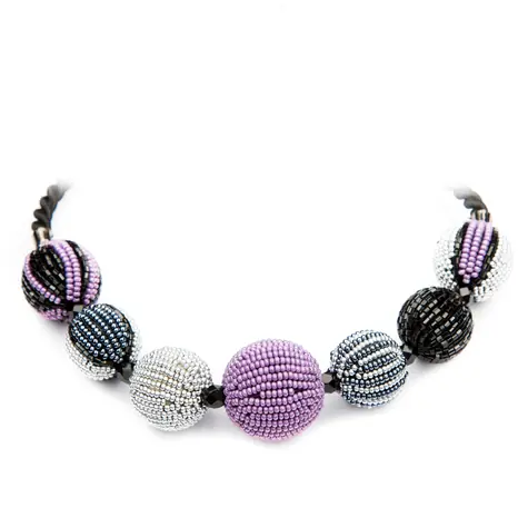 Náhrdelník Picasso N - Black silver amethyst / Skleněné perličky / Rokajl / Délka 41cm / Velká dárková krabička