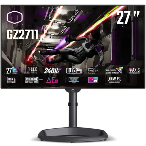 27" Cooler Master GZ2711 černá / OLED / 2560x1440 / 240Hz/ 450cd-m2 / 1500000:1 / 0.03ms / 2x HDMI + 2x DP / VESA