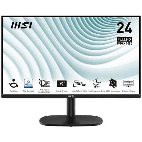 23.8" MSI PRO MP245V černá / 1920 x 1080 / VA / 16:9 / 1ms / 4000:1 / 300cd-m2 / HDMI+VGA / VESA