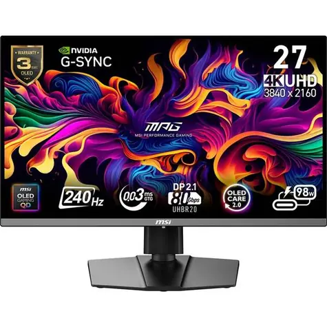 26.5" MSI MPG 272URX QD-OLED černá / 3840 x 2160 / OLED / 16:9 / 0.03ms / 1.5M:1 / DP+HDMI +USB-C