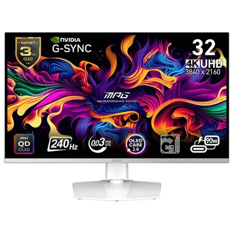 32" MSI MPG 321URXW QD-OLED bílá / 3840 x 2160 / OLED / 16:9 / 0.03ms / 1.5M:1 / DP+HDMI +USB-C
