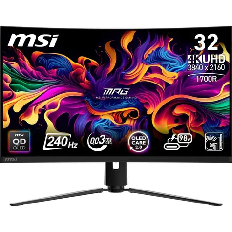 31.5" MSI MPG 321CURXDE QD-OLED černá / 3840 x 2160 / QD-OLED / 16:9 / 0.03ms / 1500000:1 / 250cd-m2 / HDMI + DP + USB-C