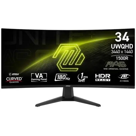 34" MSI MAG 346CQ černá / VA / 3440 x 1440 / 21:9 / 1ms / 4000:1 / 300cd-m2 / DP + HDMI / VESA