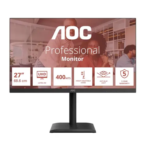 27" AOC U27E4CV černá / IPS / 3840x2160 / 16:9 / 4ms / 1200:1 / 400cd-m2 / HDMI + DP + USB-C / VESA