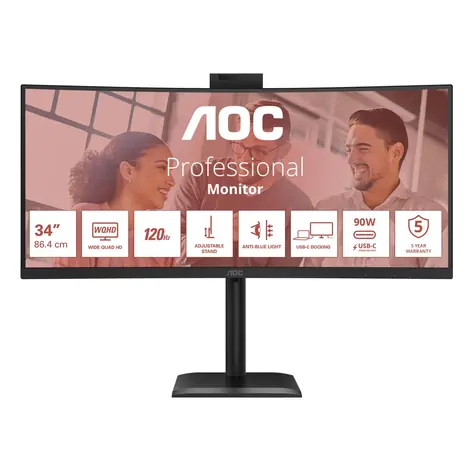 34" AOC CU34E4CW černá / VA / 3440x1440 / 21:9 / 4ms / 3500:1 / 350cd-m2 / HDMI + DP + USB-C / VESA