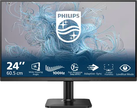 23.8" PHILIPS 24E2N1100LB/00 černá / VA / 1920 x 1080 / 100Hz / 1ms / 250cd / HDMI / VGA / VESA